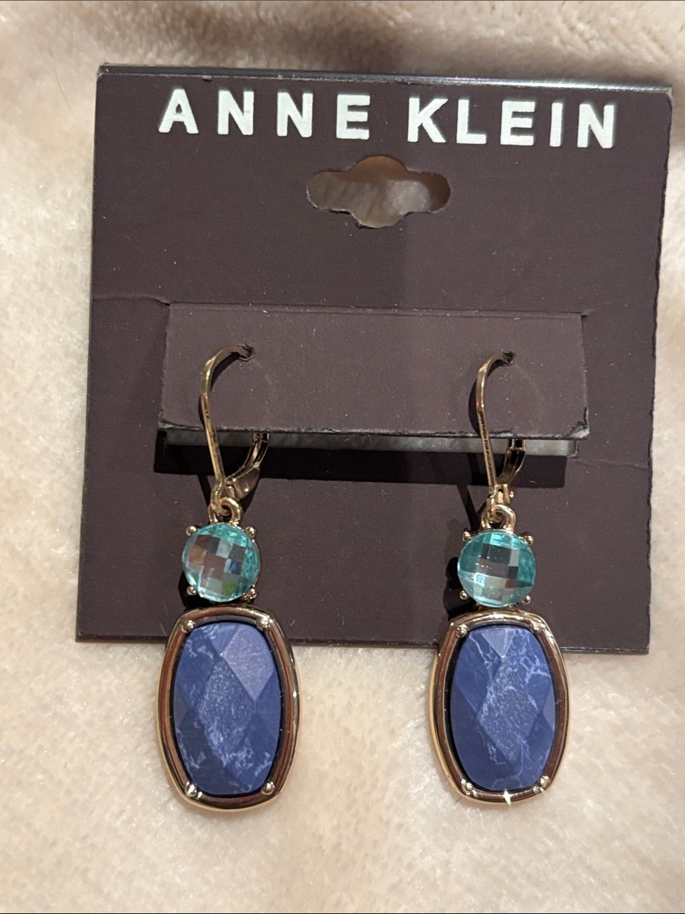 Anne Klein Gold-Tone Blue and Teal Faceted Drop Earrings